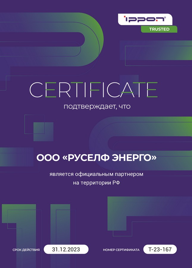 Сертификат Ippon для Руселф Энерго
